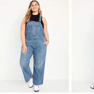 OLD NAVY Light Blue Denim Wash Baggy Wide-Leg Jean Overalls Size 18 Tall Long